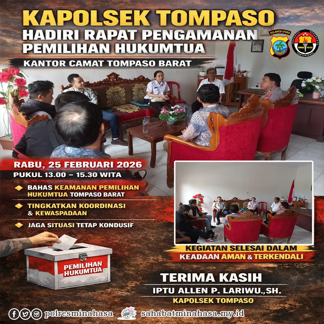 Kapolsek Tompaso Hadiri Rapat Pengamanan Pemilihan Hukum Tua di Kantor Camat Tompaso Barat